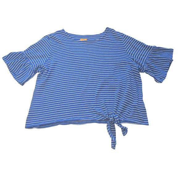 Ruby Rd Top Womens Large Petite Blue White Stripe Tie Front Nautical Preppy Boat - Picture 1 of 12